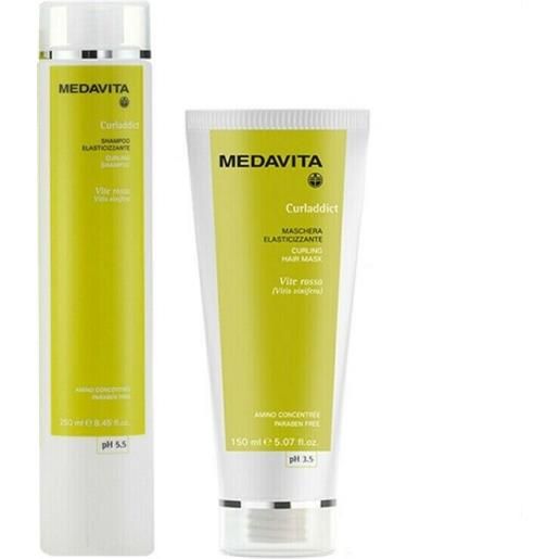Medavita curladdict shampoo 250ml + maschera 150ml - kit elasticizzante idratante capelli ricci e mossi