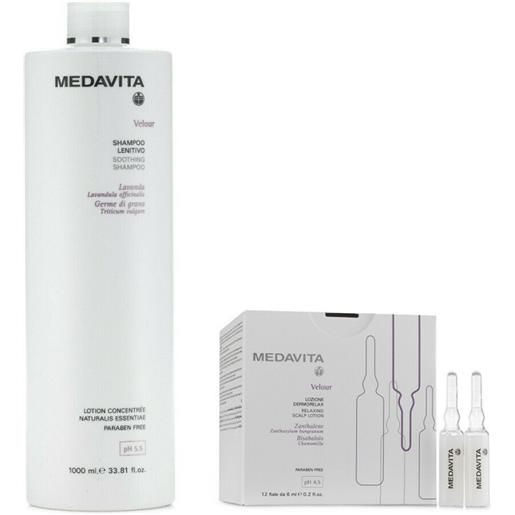 Medavita velour shampoo lenitivo + fiale lozione dermorelax 1000 +12x6ml - kit lenitivo cute sensibile