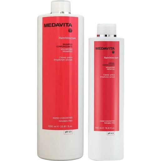 Medavita hairchitecture shampoo corporizzante+idrogel corporizzante 1000ml+500ml - kit volumizzante capelli sottili