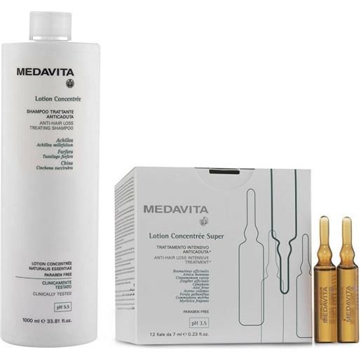 Medavita lotion concentree shampoo donna+fiale anticaduta donna super 1000ml+12x7ml - kit anti-caduta donna super capelli fragil