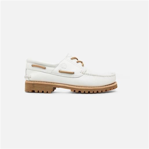 Timberland authentic 3-eye lug handsewn boat white full grain uomo