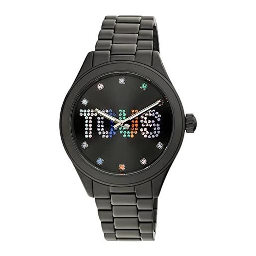 TOUS orologio analogico con bracciale in acciaio ip nero e cristalli t-logo