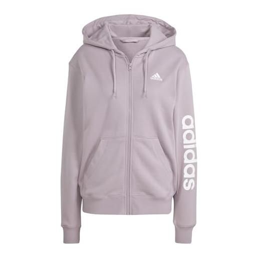 adidas essentials linear full-zip french terry hoodie felpa con, preloved fig/white, m women's