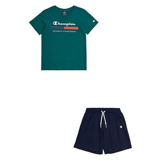 Champion legacy graphic shop b - authentic athleticwear crewneck t-shirt & shorts completo, verde bosco/blu marino, 11-12 anni bambini e ragazzi ss24