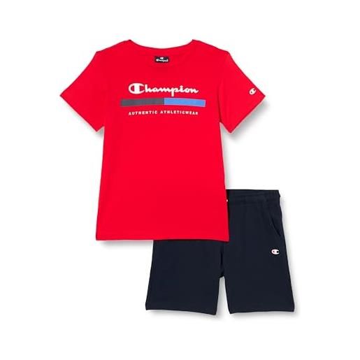 Champion legacy graphic shop b - authentic athleticwear crewneck t-shirt & shorts completo, verde bosco/blu marino, 9-10 anni bambini e ragazzi ss24