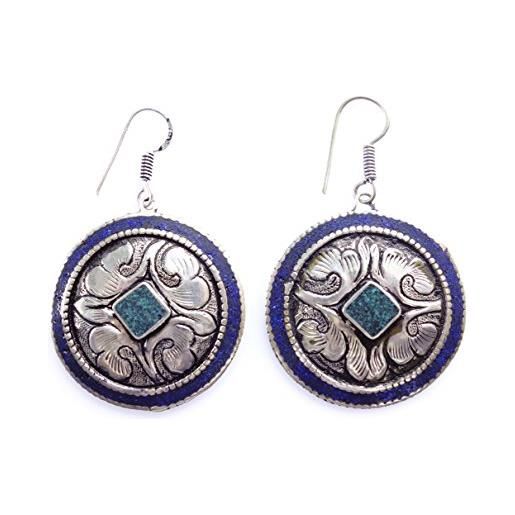 Tibetan Silver orecchini pendenti fatti a mano per donne orecchini tribali etnici tribali bohémien orecchini pendenti argento ossidato orecchini blu orecchini lapis lazuli pietre preziose orecchini firmati