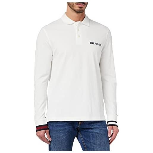 Tommy Hilfiger maglietta polo maniche lunghe uomo flag cuff cotone, bianco (white), m