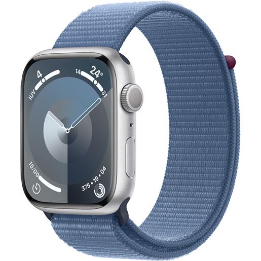 APPLE smartwatch apple watch series 9 gps cassa 45mm in alluminio argento con cinturino sport loop blu inverno