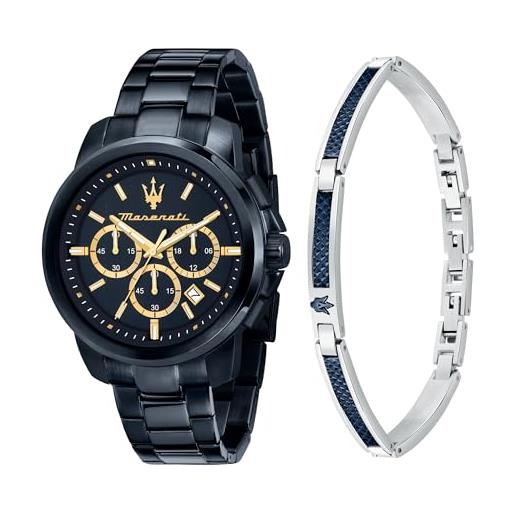 Maserati orologio uomo, analogico, al quarzo, cronografo, cinturino in acciaio, collezione successo, special pack - r8873621042