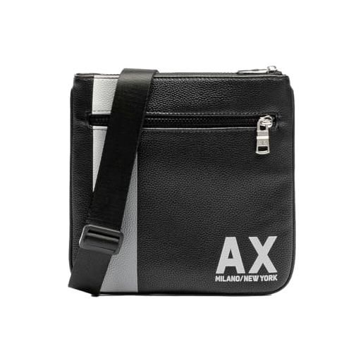 Armani Exchange color block ax flat crossbody bag, uomo, schwarz, einheitsgröße