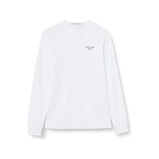 Calvin Klein jeans stacked logo rib ls henley tee j30j321703 top in maglia a maniche lunghe, bianco (bright white), s uomo