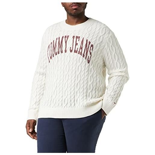 Tommy Hilfiger tommy jeans tjm rlxd collegiate sweater dm0dm15070 maglioni, bianco (ancient white), xxl uomo