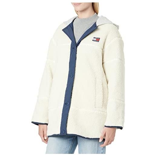 Tommy Hilfiger tommy jeans tjw reversible sherpa jacket dw0dw14292 cappotti in tessuto, bianco (ecru/multi), m donna