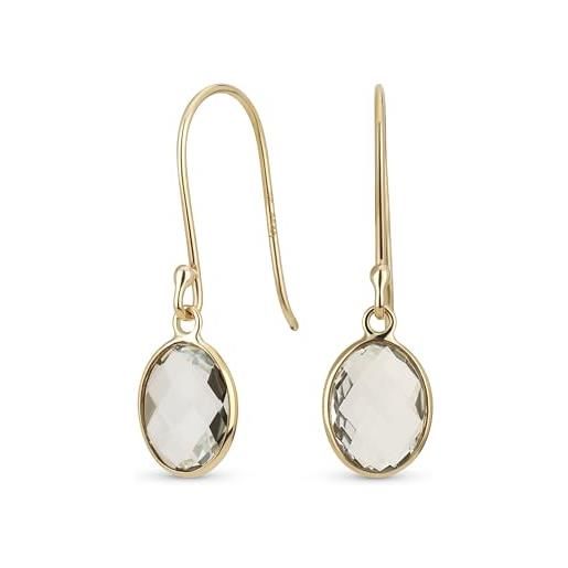 Bling Jewelry classic elegante genuino 10k oro sfaccettato briolette gemstone lunetta set ovale aquamarine ciondola orecchini per le donne filo pesce gancio