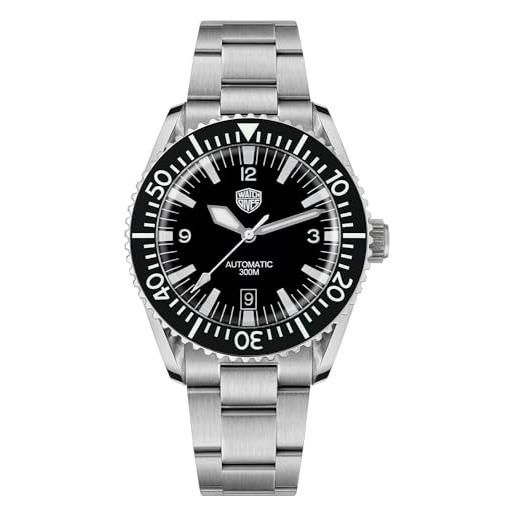 watchdives orologi subacquei da uomo, movimento nh35 wd1967 sharkmaster 300 orologio automatico orologio da polso con vetro zaffiro a cupola bombata (calendario 6 ore - nero)