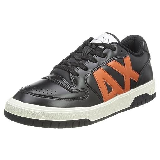 Armani Exchange faux leather, embossed logo, lace up, scarpe da ginnastica uomo, black, 43 eu