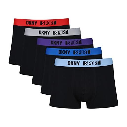 DKNY boxer uomo in nero | tessuto super morbido in cotone ricco con fascia elastica colorata in nylon in vita | intimo comodo ed elastico - confezione multipla da 5. 