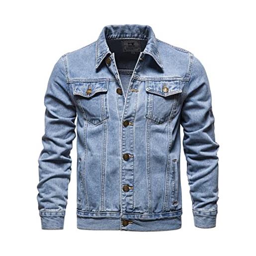 Yokbeer giacca di jeans da uomo in denim lavato, giacca per le mezze stagioni, giacca primaverile autunno cappotto vintage da uomo classico denim cargo coat slim fit giacca transizione, blu, l