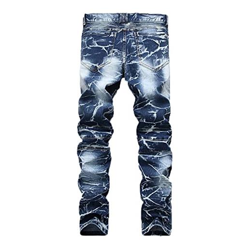 BOTCAM pantaloni di jeans da uomo sfilacciato wash pantaloni uomo fold hole jeans vintage pantaloni da lavoro uomo pantaloni e maglione insieme uomini, blu, 42