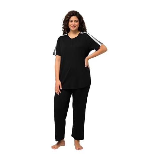 ULLA POPKEN pigiama con righe decorative, scollo a girocollo e mezze maniche nero 54+ 823616100-54+