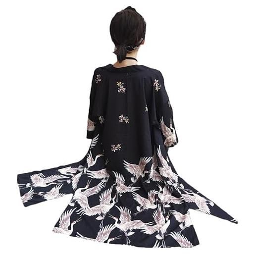 Uplateng kimono lungo allentato da donna harajuku cardigan retrò giapponese gru manica 3/4 yukata robe summer beach scialle accappatoio m-5xl (m)