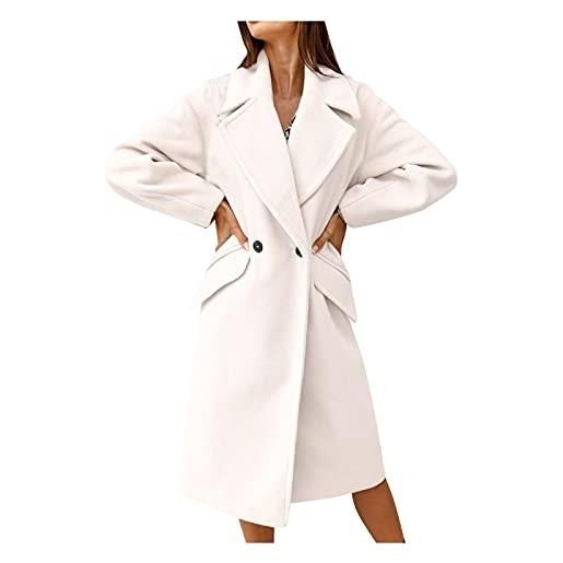 Generic cappotto impermeabile donna lungo, donne lana outwear inverno solido caldo cappotto lungo grande dimensione giacca addensare affari moda soprabito, bianco, xl