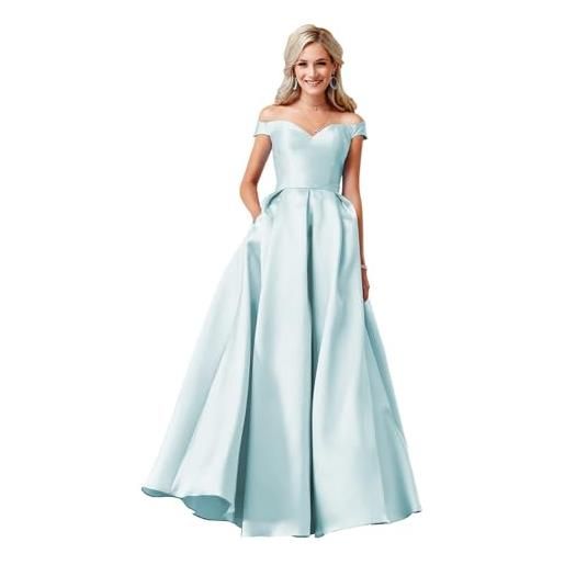 UMLXYER off shoulder prom dresses per le donne abito lungo senza maniche in raso abiti da sera formali con tasche lavender xl