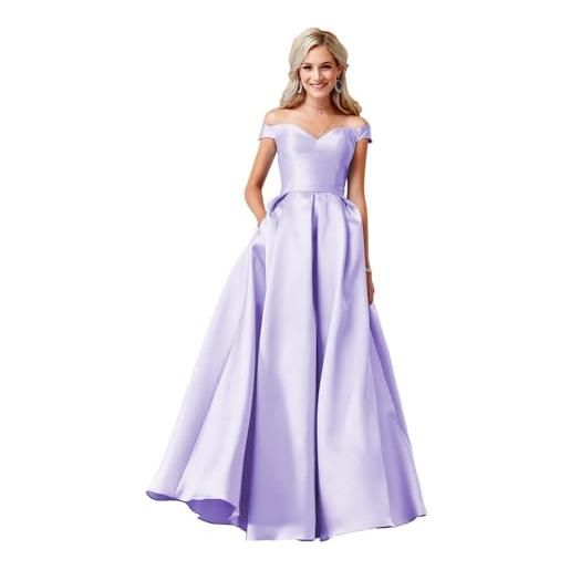UMLXYER off shoulder prom dresses per le donne abito lungo senza maniche in raso abiti da sera formali con tasche lavender xl