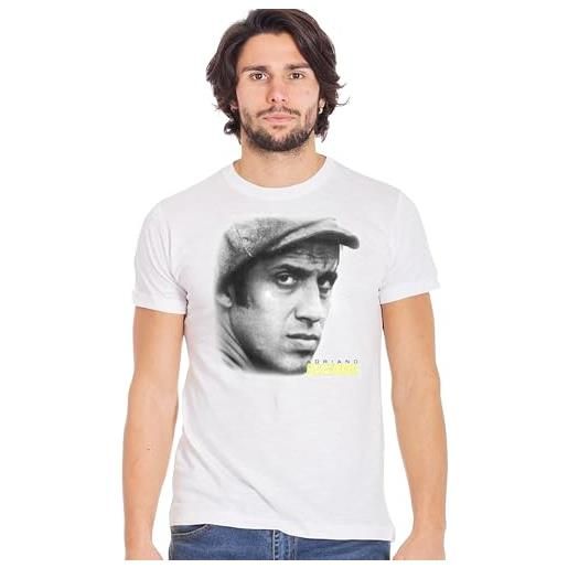Generico adriano celentano the legend cantautore italiano art. 18-2 t-shirt urban men uomo 100% cotone fiammato bs (xxl, bianco)