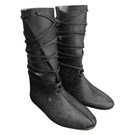 Guiran uomo stivali da cavaliere pu pelle lace-up scarpe medievali stile pirata nero 43cm