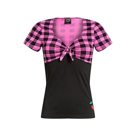 Pussy Deluxe checkered shirt donna t-shirt nero/rosa s 90% cotone, 10% elasthane slim fit