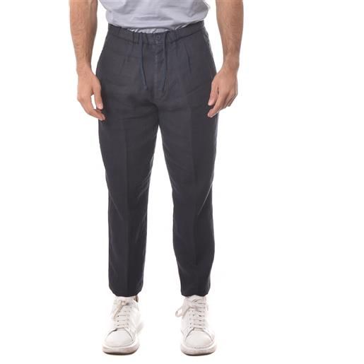 PETER HADLEY pantalone blu scuro in lino
