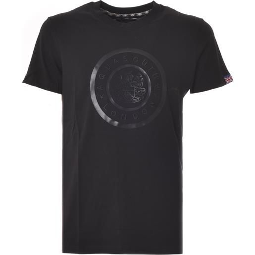 AQUASCUTUM t-shirt nera con stampa in rilievo