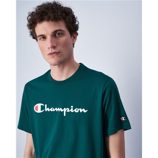 Champion t-shirt girocollo con logo Champion grande verde uomo