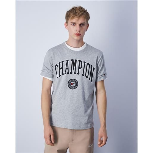 Champion t-shirt girocollo big logo grigio uomo