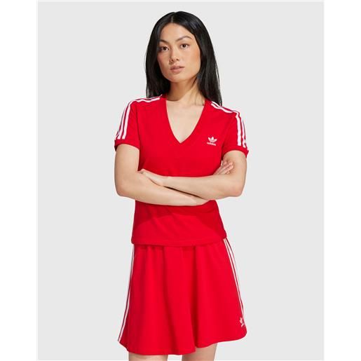 Adidas Originals t-shirt 3-stripes v-neck slim rosso donna