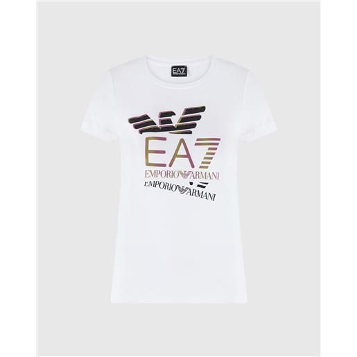 EA7 emporio armani EA7 t-shirt girocollo logo series crossover in cotone stretch bianco donna