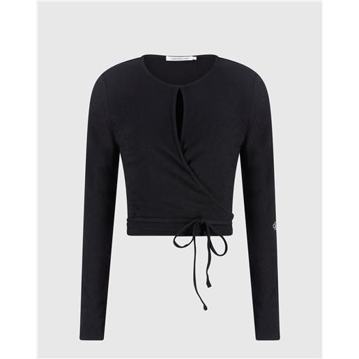 Calvin Klein top a maniche lunghe arricciato nero donna