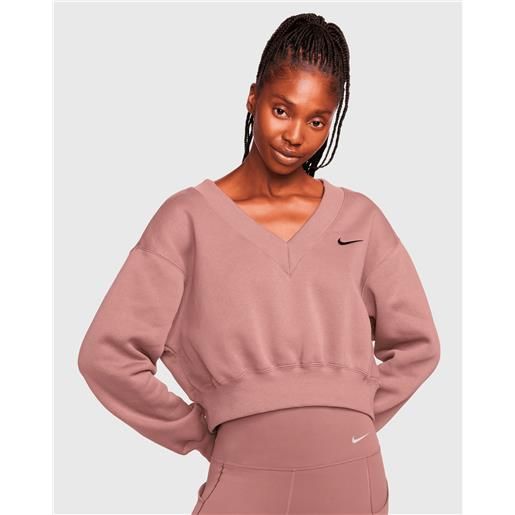 Nike sportswear phoenix fleece women's cropped v-neck top rosa donna
