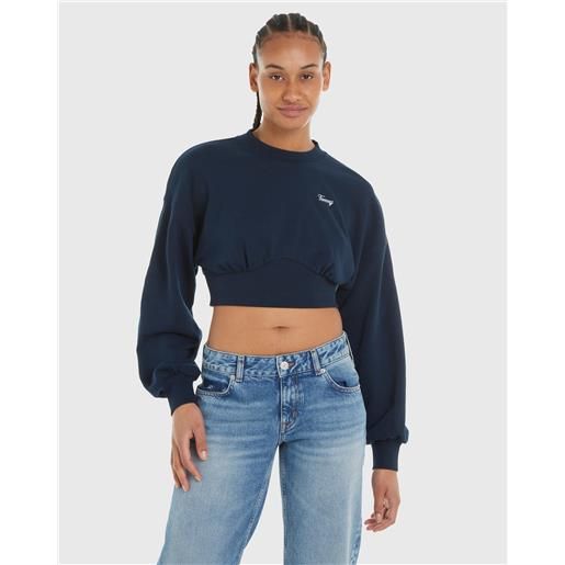 Tommy Hilfiger felpa scipt crew relaxed fit cropped blu donna