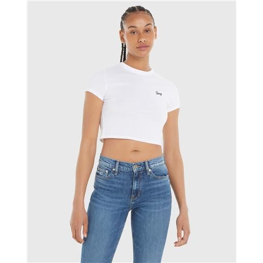 Tommy Hilfiger t-shirt script crop slim fit bianco donna