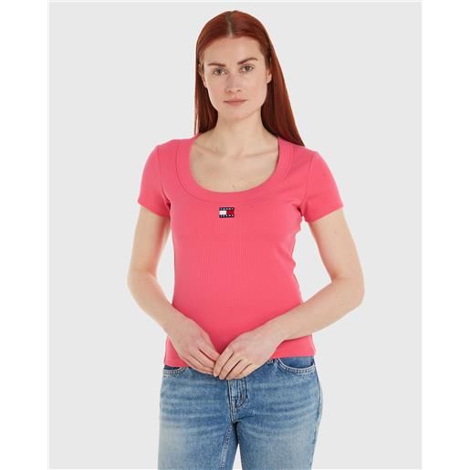 Tommy Hilfiger t-shirt con badge slim fit rosa donna