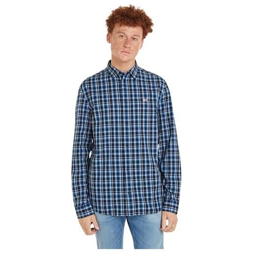 Tommy Jeans tjm reg essential shirt dm0dm18470 camicie casual, blu (dark night navy check), l uomo