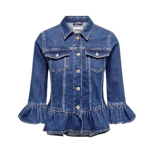 Only onlsia 3/4 sl frill dnm jacket azg giacca di jeans, media blu denim, s donna