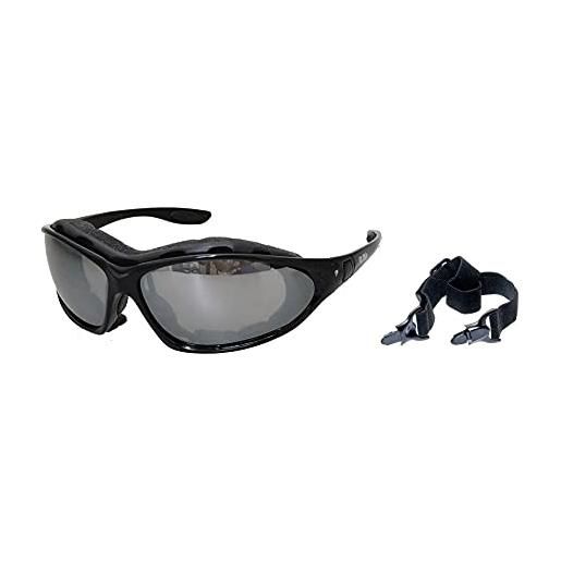 Ravs occhiali sportivi leggeri, unisex, occhiali da sci con fascia e stanghette, include custodia morbida, nero