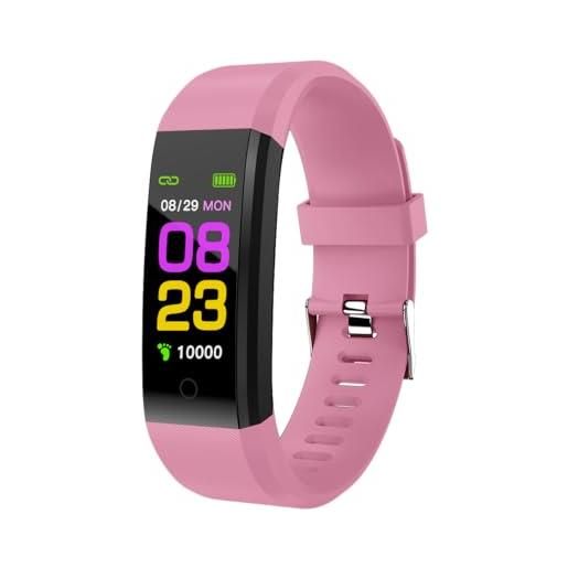 SMART-J smartwatch uomo donna, orologio fitness cardiofrequenzimetro/spo2/sonno/contapassi, notifiche smart watch activity tracker per ios android con bluetooth 4.0 batteria 90mha (rosa)
