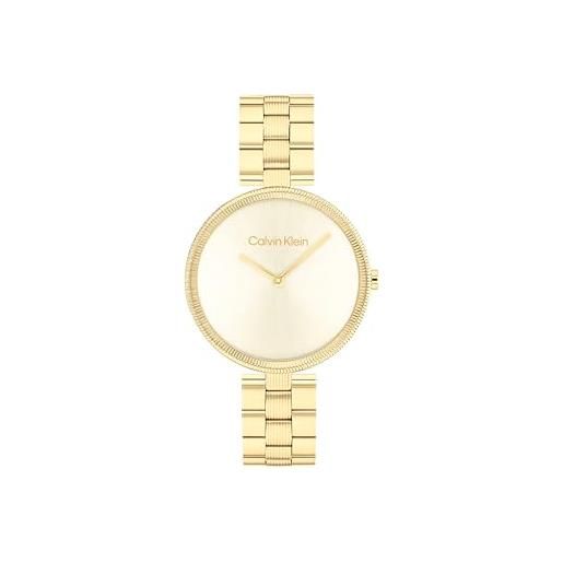 Calvin Klein orologio analogico al quarzo da donna collezione gleam con cinturino in acciaio inossidabile dorato - 25100014