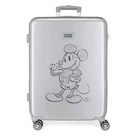 Disney mickey 100 valigia media grigia 48x68x26 cm abs rigido chiusura laterale a combinazione 70l 3 kg 4 doppie ruote