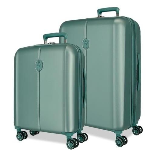 El Potro vera - set di valigie verde 55/70 cm, rigida abs, chiusura tsa 118l 6,98 kg, 4 ruote doppie bagaglio a mano, verde, set di valigie