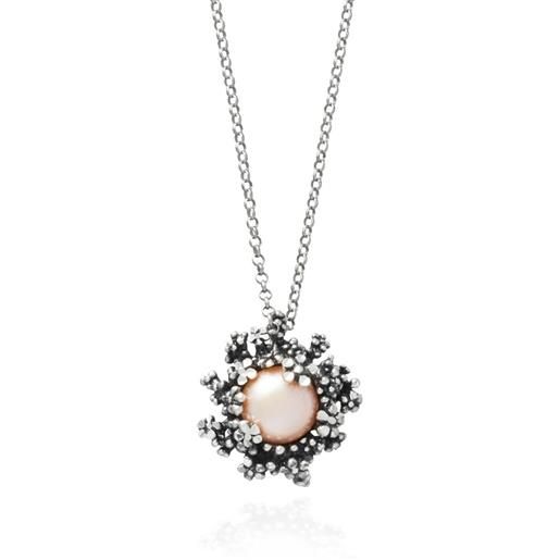 Giovanni Raspini / collana con pendente blossom / argento e perle rosa naturali